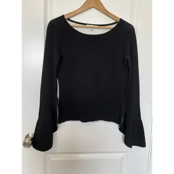 Anthropologie Milly NYC Black Knit Sweater Top Chic French Dramatic Sleeve Med - Picture 5 of 14